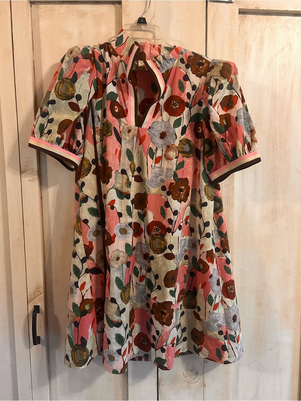 Floral Pink Multicolor Puff-Sleeve Dress